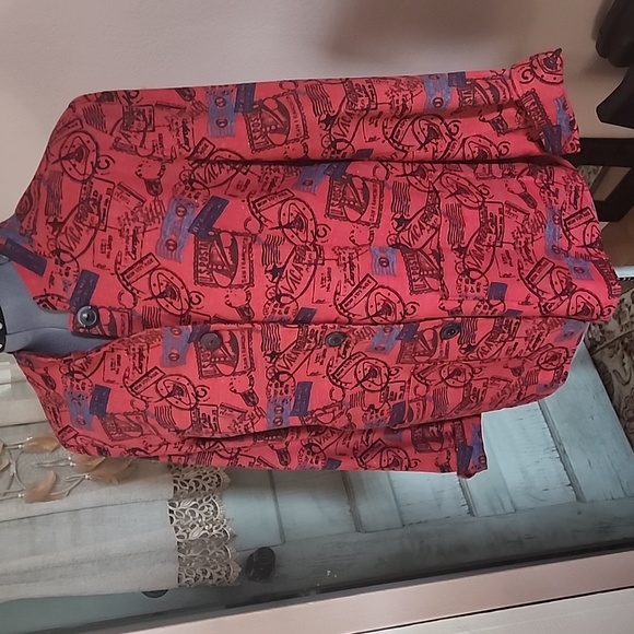 Norm Thompson Passport/Postage stamp linen jacket XL - Picture 3 of 7